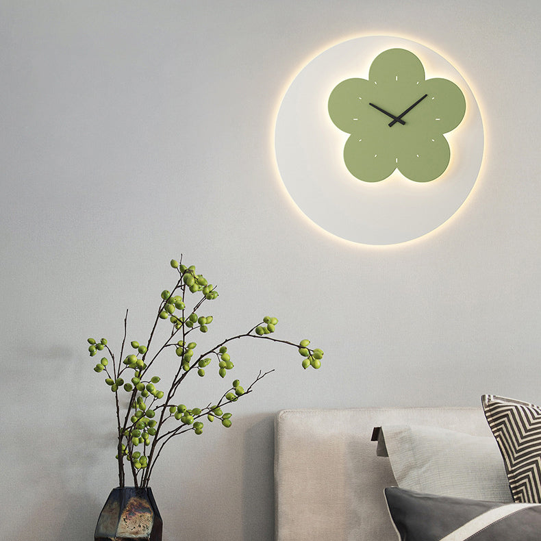 Contemporary Creative Round Decorative Clock Heart Iron Acrylic LED Wall Sconce Lamp For Bedroom