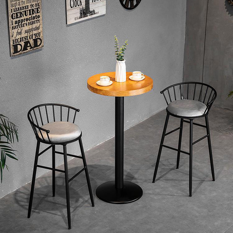 Modern Minimalist Round Upholstered Striped Velvet Iron Bar Stool Backrest For Dining Room