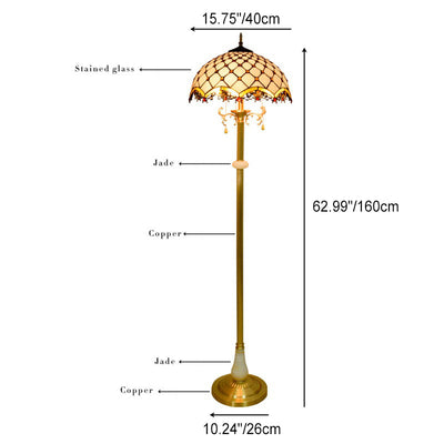 Traditionelle halbrunde Stehlampe aus Tiffany-Kupferjadeglas mit 3 Lichtern für Wohnzimmer 