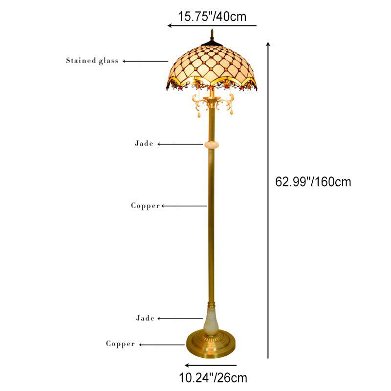 Traditionelle halbrunde Stehlampe aus Tiffany-Kupferjadeglas mit 3 Lichtern für Wohnzimmer 