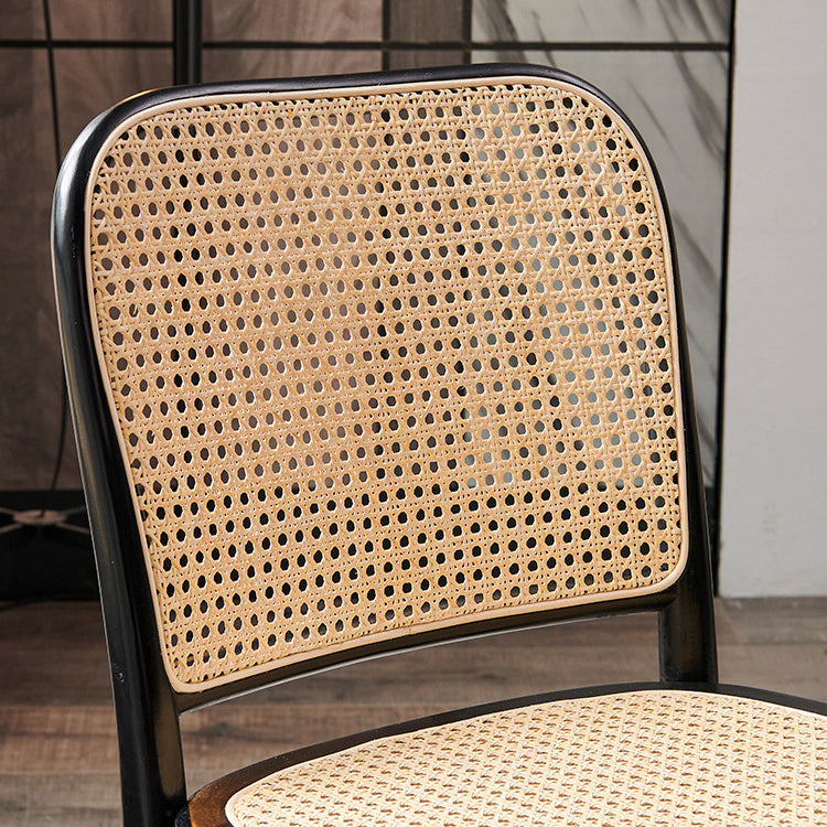 Contemporary Retro Square Grid Wood Rattan Dining Chair Backrest For Living Room