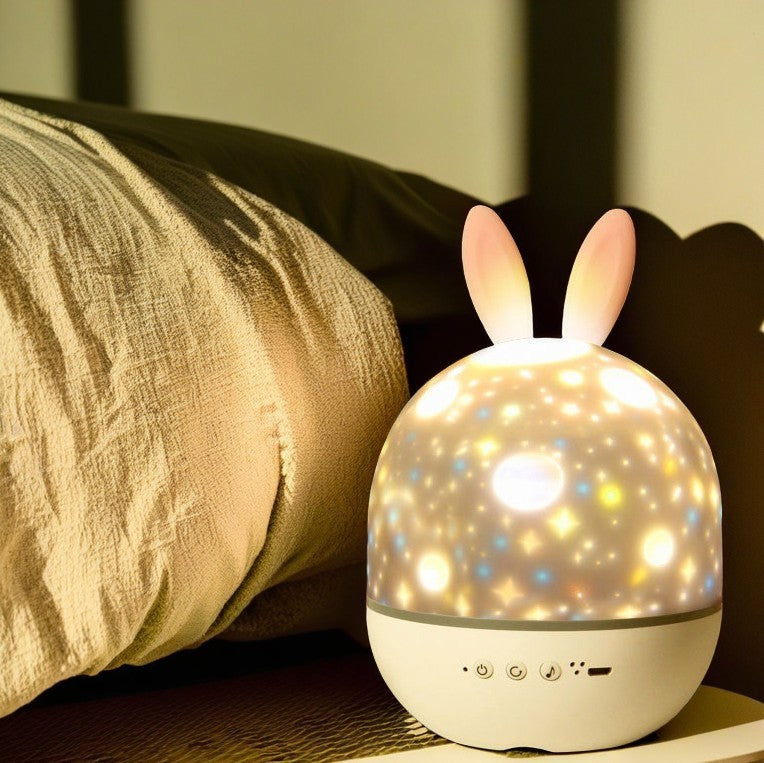 Contemporary Creative Kids Projectable Round Rabbit Deer ABS LED Table Lamp For Bedroom