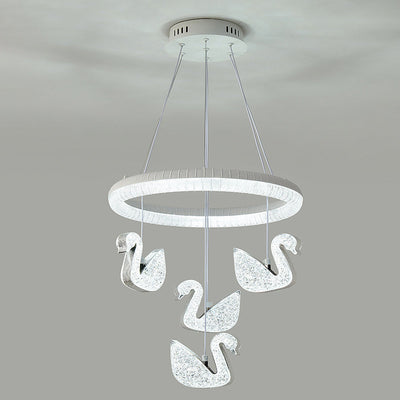 Contemporary Luxury Circle Ring Shade ABS Swan Decor LED Chandelier For Living Room