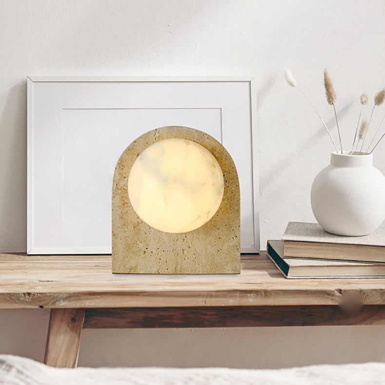 Traditional Japanese Oval Stone 1-Light Table Lamp For Living Room