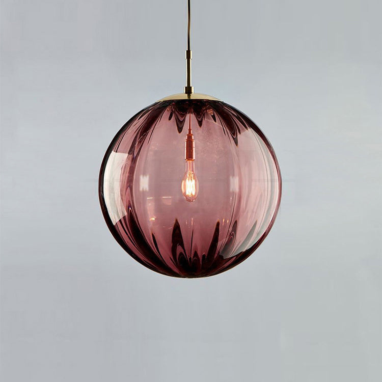 Contemporary Nordic Water-Ripple Glass Spherical Shade 1-Light Pendant Light For Living Room