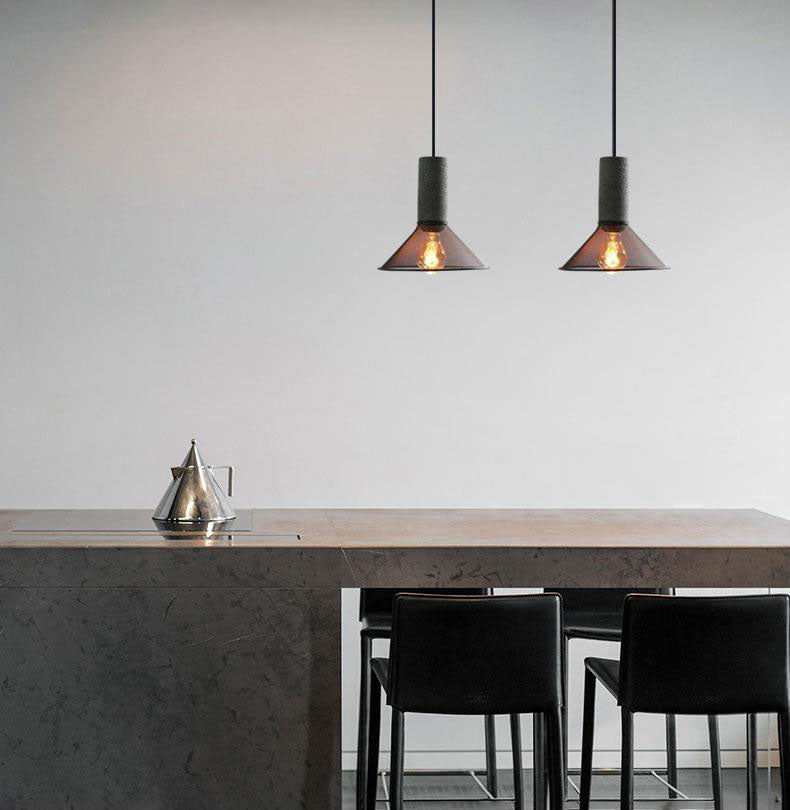 Luminaire suspendu cylindrique industriel contemporain à 1 lumière en fer à ciment conique pour le salon 