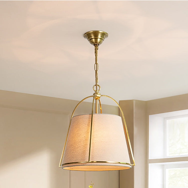 Modern Minimalist Cylinder Copper Fabric 3-Light Pendant Light For Bedroom