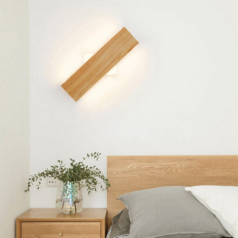 Contemporary Scandinavian Wooden Acrylic Linear LED Wall Sconce Lamp For Bedroom