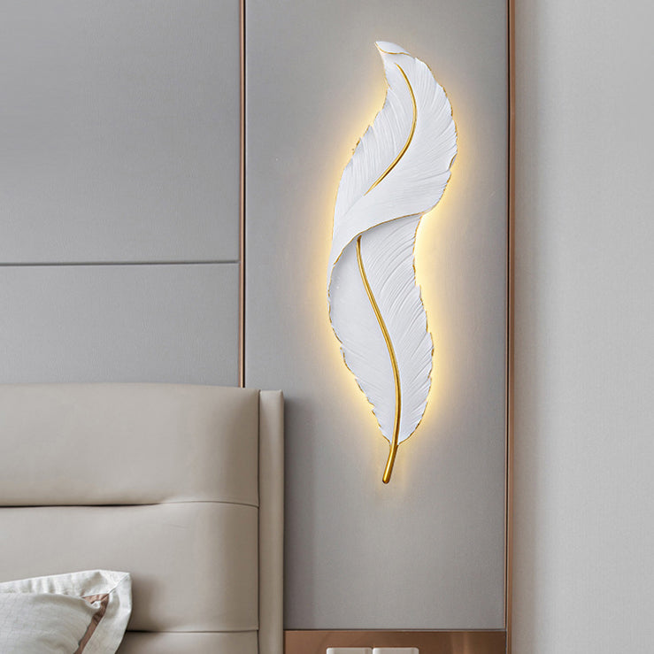 Contemporary Nordic Feather Hardware Resin LED Wall Sconce Lamp For Living Room