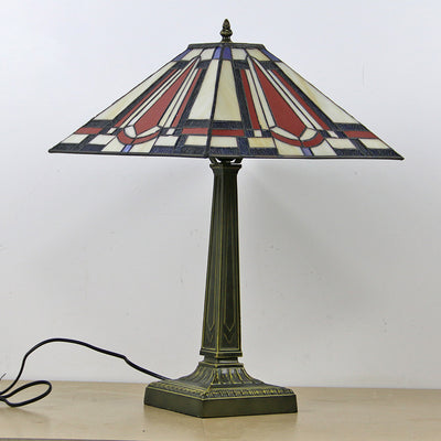 Traditional Tiffany Conic Diamond Deer Alloy Glass 1-Light Table Lamp For Study