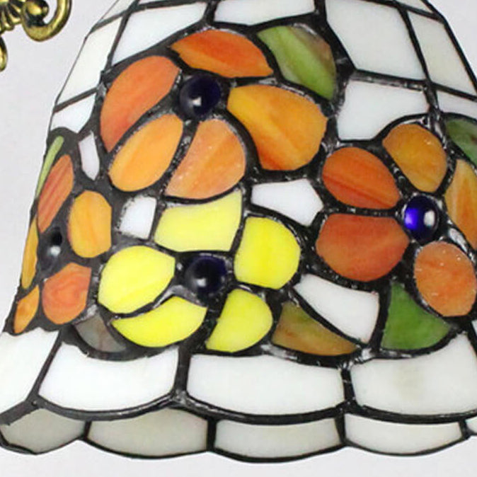 Traditional Tiffany Flower Cup Iron Stained Glass 1-Light Wall Sconce Lamp For Living Room