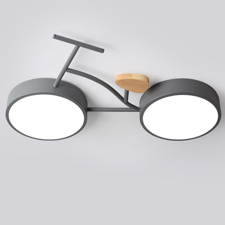 Contemporary Creative Bicycle Acrylic Wood LED Kids Flush Mount Ceiling Light For Living Room