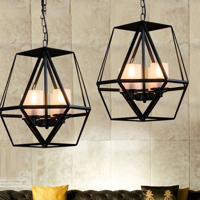 Contemporary Industrial Quadrilateral Trapezoidal Iron 3/4 Light Chandelier For Living Room