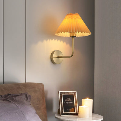 Contemporary Simplicity Pleated Cone Iron Fabric 1-Light Wall Sconce Lamp For Living Room