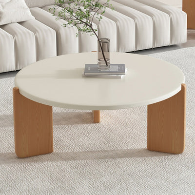 Contemporary Simplicity Round Rock Beam Three-Legs Wood Base Coffee Table For Living Room