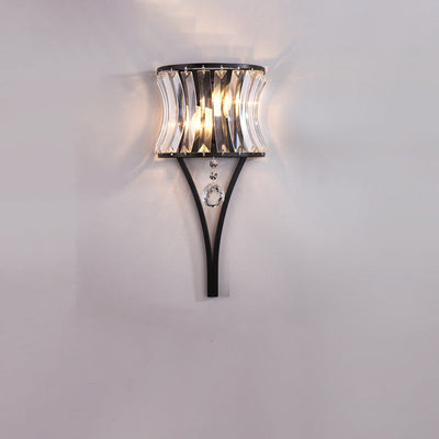 Contemporary Luxury Dazzling Curved Crystal Sheet Shade Hardware 2-Light Wall Sconce Lamp For Living Room