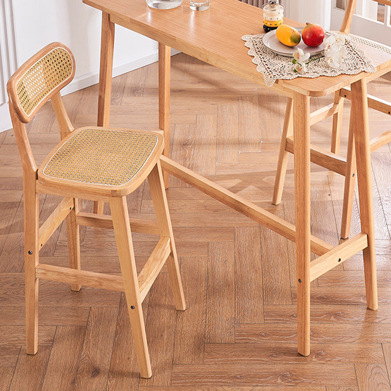 Modern Minimalist PU Leather Rattan Upholstered Rubberwood Counter Stool Open Back Footrest For Kitchen