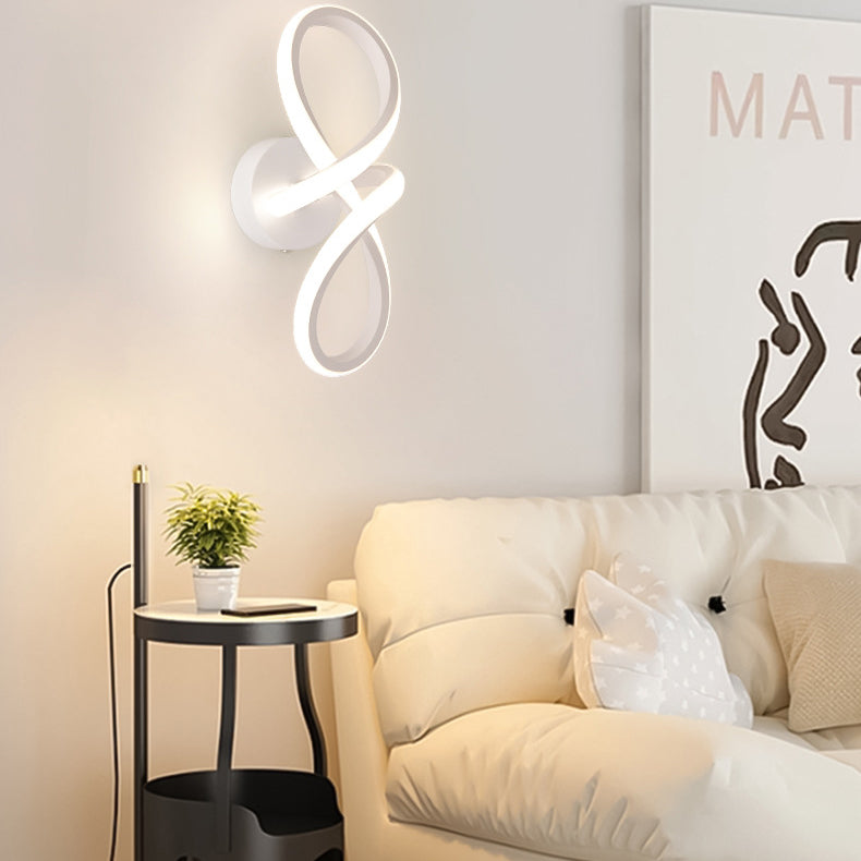 Applique murale LED en spirale créative contemporaine en fer et silicone pour chambre à coucher 