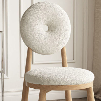 Contemporary Scandinavian Round Lambswool Wood Iron Vanity Stool Backrest Armless For Bedroom