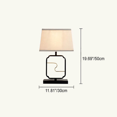 Traditional Chinese Wrought Iron Fabric Cylinder 1-Light Table Lamp For Bedroom