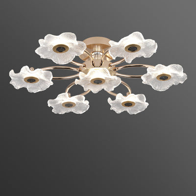 Contemporary Luxury Gold Finish Frame Enamel Bauhinia Glass Shade LED Semi-Flush Mount Ceiling Light For Living Room