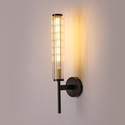 Modern Luxury Brass Glass Cylinder 1-Light Wall Sconce Lamp For Bedroom