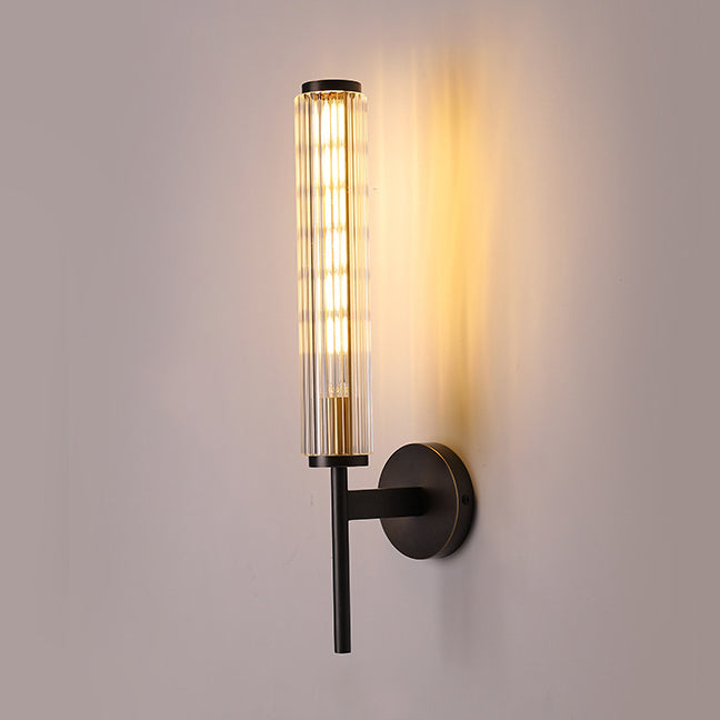 Modern Luxury Brass Glass Cylinder 1-Light Wall Sconce Lamp For Bedroom