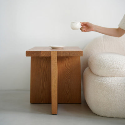 Traditional Japanese Square Table Top White Oak Side Table 3-Leg For Living Room