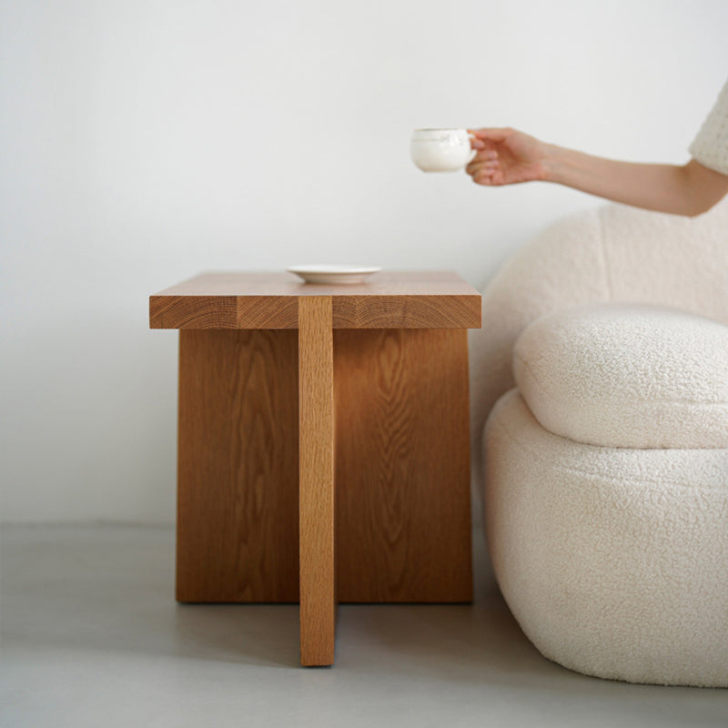 Traditional Japanese Square Table Top White Oak Side Table 3-Leg For Living Room