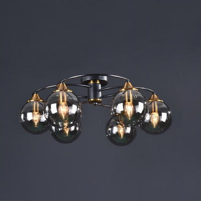 Modern Mid-Century Iron Frame Magic Bean Glass Shade 4/6-Light Semi-Flush Mount Ceiling Light For Living Room