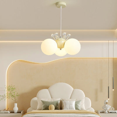 Contemporary Creative Cream Hardware Crystal Decor PE Round Shade 3-Light Kids Chandelier For Living Room