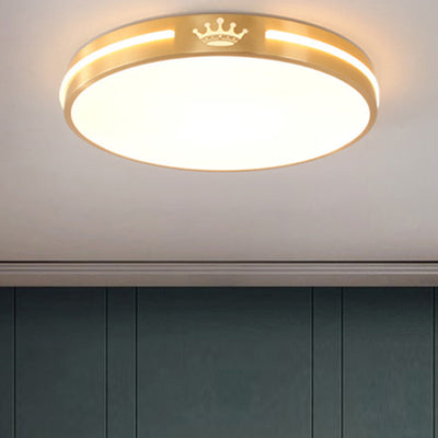 Modern Minimalist Round Crown Acrylic Copper LED Flush Mount Ceiling Light For Living Room