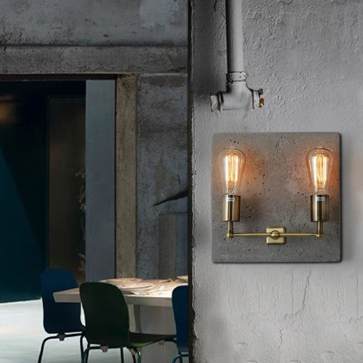 Contemporary Scandinavian Square Iron Cement Plaster 2-Light Wall Sconce Lamp For Living Room