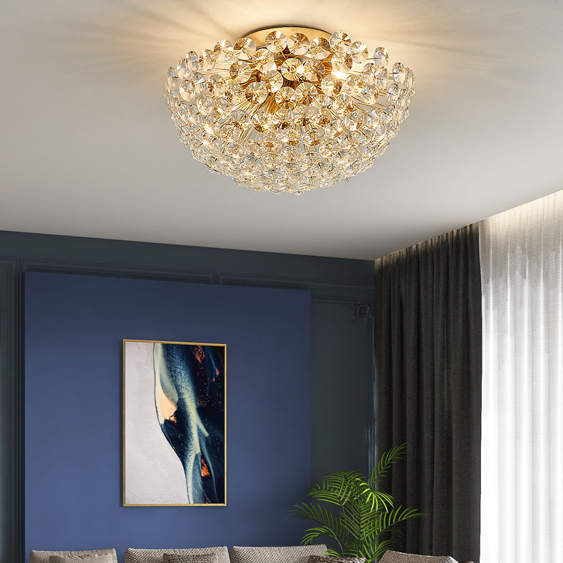 Contemporary Creative Dandelion Aluminum Crystal 4/5/6/ Light Flush Mount Ceiling Light For Living Room