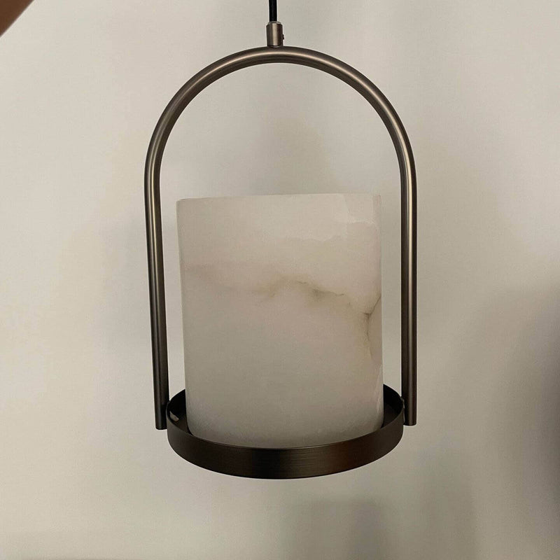 Traditional Chinese Marble Hardware Cylinder 1-Light Pendant Light For Living Room