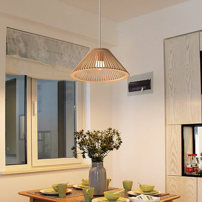 Traditional Japanese Round Trapezoidal Wood 1/2 Light Island Light Chandelier For Dining Room