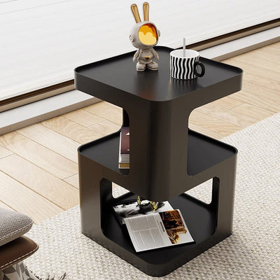 Modern Minimalist Square Metal End Table Two Tier For Living Room