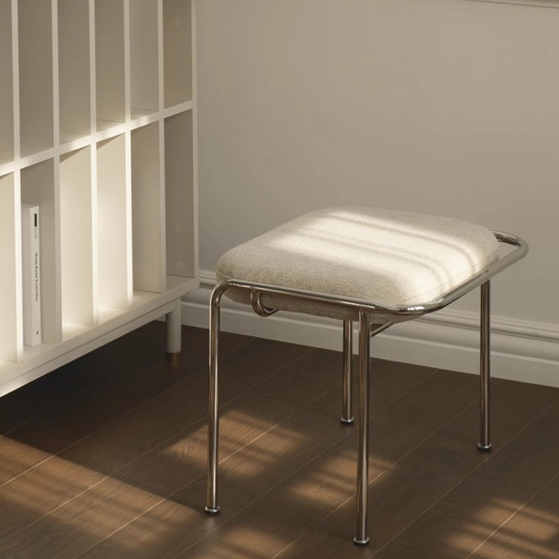 Contemporary Scandinavian Square Cotton Linen Upholstered Stainless Steel Frame Vanity Stool Backless For Bedroom