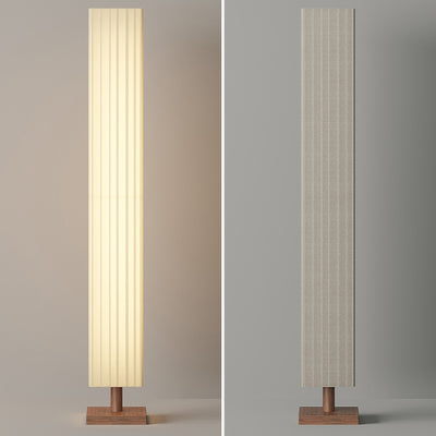 Traditional Japanese Column Rectangular Walnut Fabric LED Standing Floor Lamp For Living Room