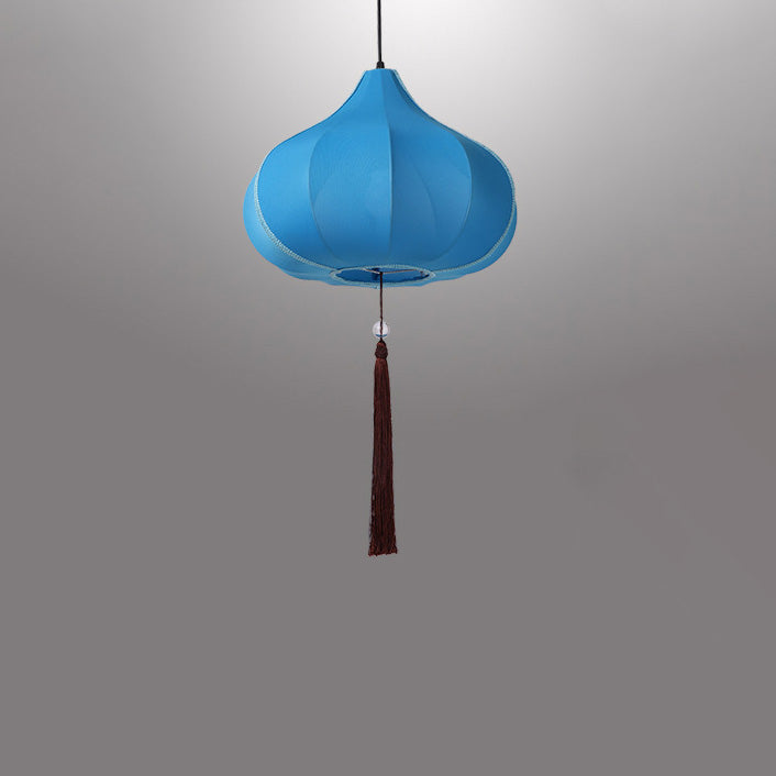 Traditional Chinese Lantern Fabric Iron 1-Light Pendant Light For Bedroom