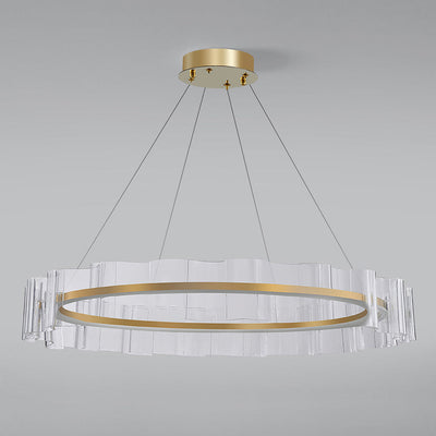 Contemporary Scandinavian Circle Wave Acrylic Iron LED Chandelier For Living Room