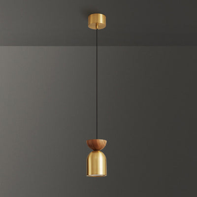 Italian Light Luxury Full Copper Wood Grain Column LED Pendant Light