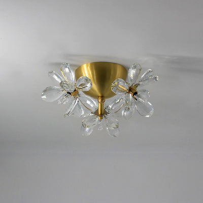 Modern Minimalist Flower Brass Crystal 3/5/6/7 Light Flush Mount Ceiling Light For Living Room