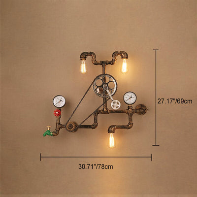 Contemporary Industrial Iron Plumbing Gear 3-Light Wall Sconce Lamp For Living Room