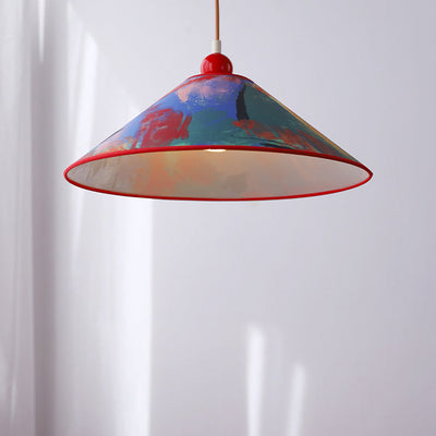 Modern Creative Cone Oil Painting Iron Fabric 1-Light Pendant Light For Living Room