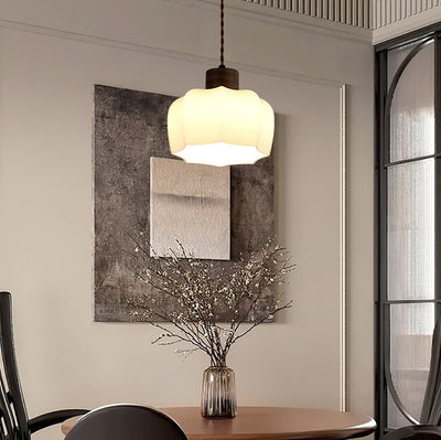 Modern Simplicity Walnut Glass Round Bell Dome 1-Light Pendant Light For Dining Room