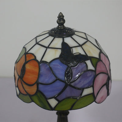 Traditional Tiffany Dome Flower Zinc Alloy Glass 1-Light Table Lamp For Bedside