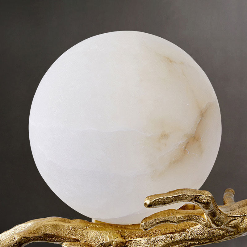 Traditional Chinese Twig Orb Brass Marble LED Wall Sconce Lamp For Living Room