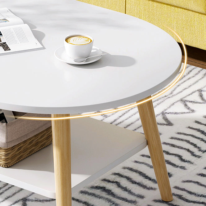 Modern Minimalist Round Rectangle Solid Wood End Table 2-Tier For Living Room