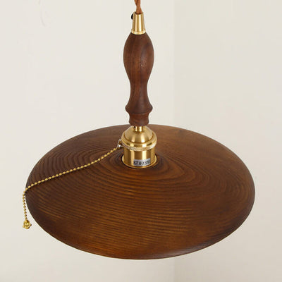 Contemporary Retro Wood Round Dish Irregular Grain 1-Light Pendant Light For Dining Room